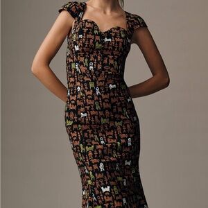 Anthropologie Maeve Stylish Black and Brown Patterned Dress